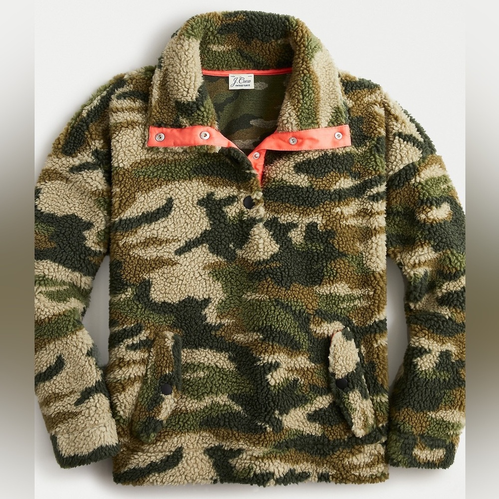 J. Crew Snap-collar Sherpa Fleece Sweatshirt in Camo Small